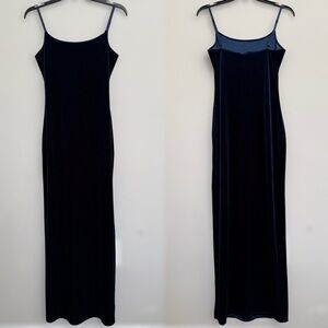 Vtg Y2K Bebe Blue Velvet Maxi Slip Dress Size M Whimsigoth Siren Grunge Witchy